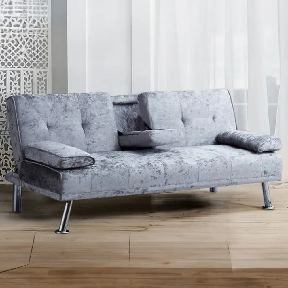 Brooklyn 2-Seater Sofa Bed with Cup Holder - Grey, Velvet image
