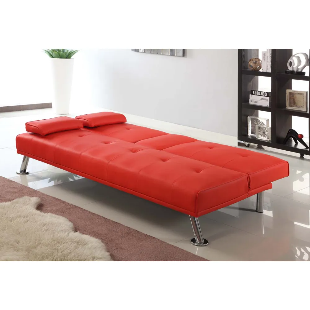 Brooklyn 2-Seater Sofa Bed with Cup Holder - Red, Faux Leather