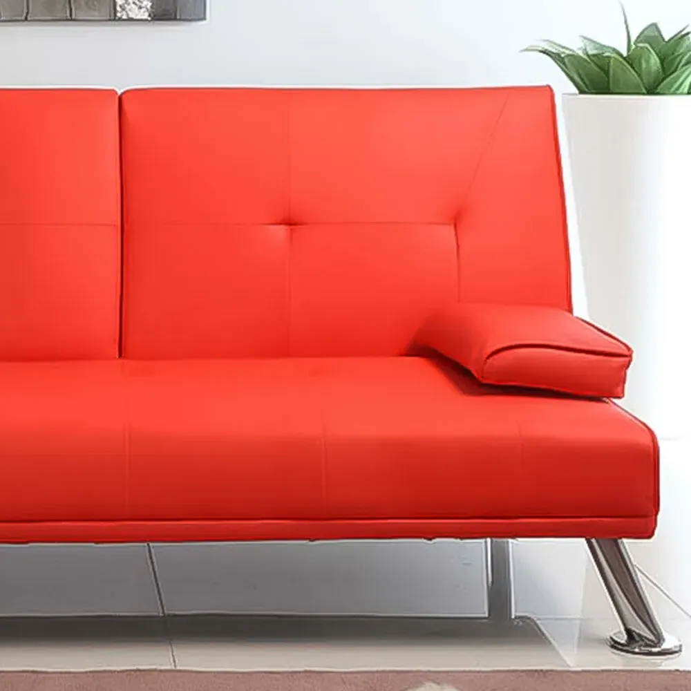 Brooklyn 2-Seater Sofa Bed with Cup Holder - Red, Faux Leather