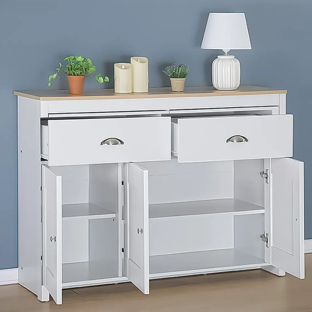 Brooklyn 3 Door 2 Drawer Sideboard - White, Oak