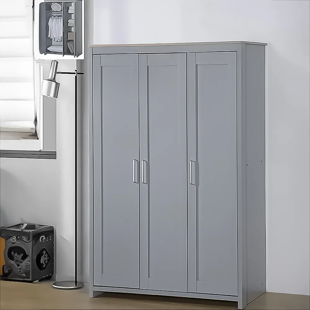 Brooklyn 3-Door Wardrobe - Grey, Oak