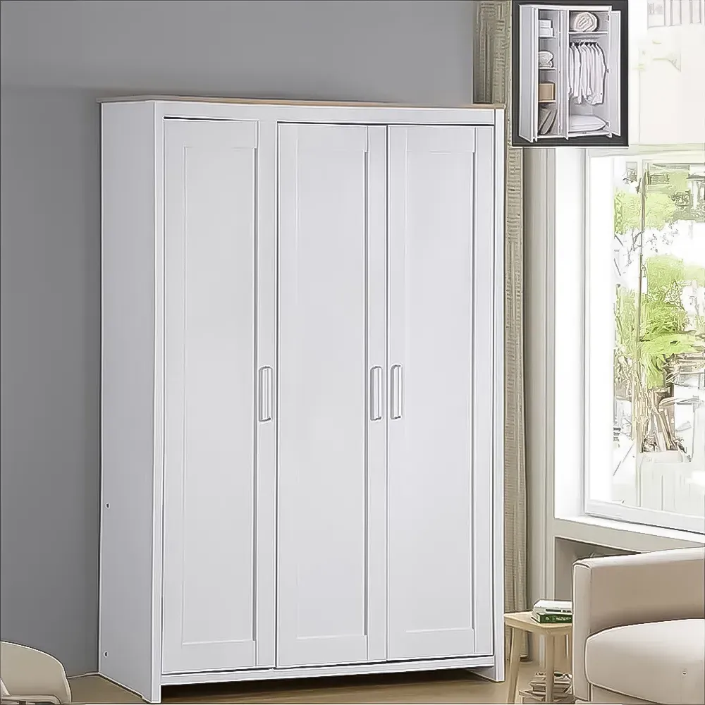 Brooklyn 3-Door Wardrobe - White, Oak