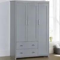Brooklyn 3-Door Wardrobe with Drawers - Grey, Oak