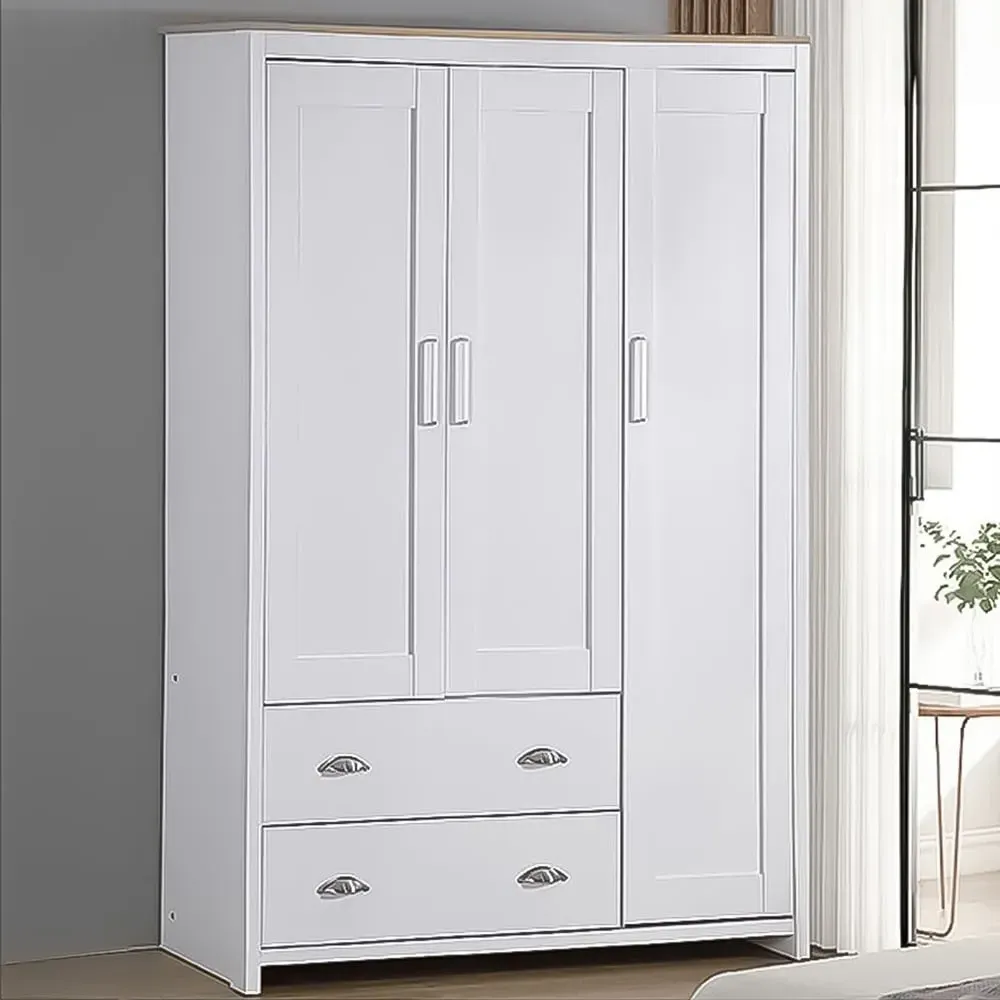 Brooklyn 3-Door Wardrobe with Drawers - White, Oak