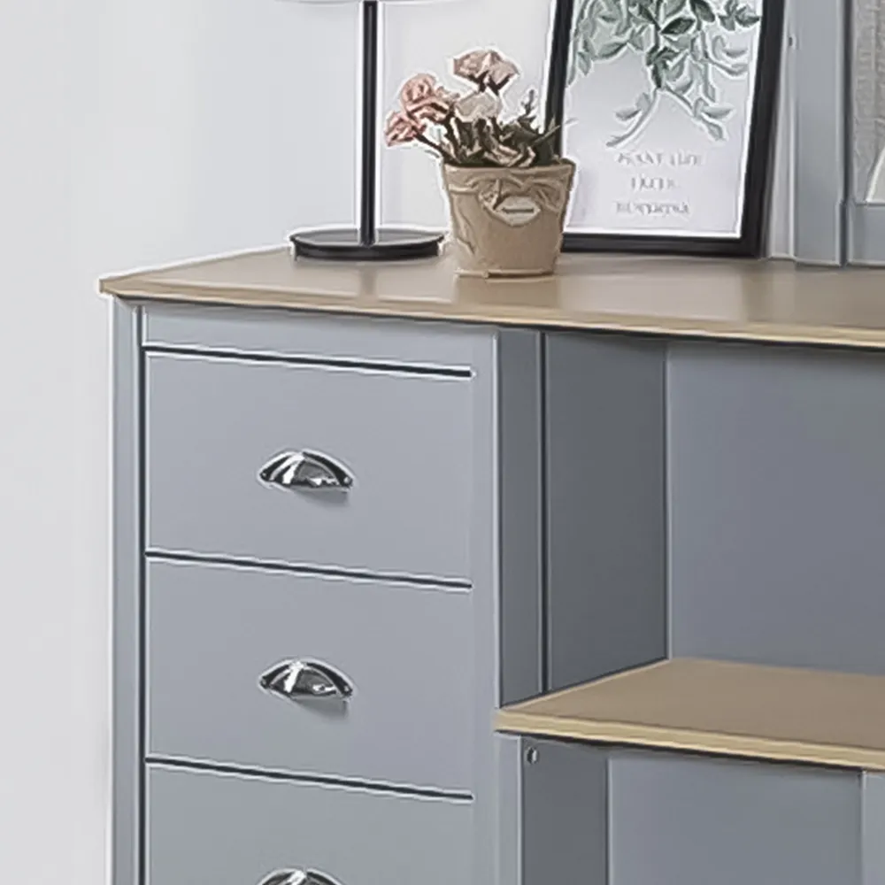 Brooklyn 3 Drawer Dressing Table Set with Mirror - Grey, Oak