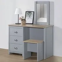 Brooklyn 3 Drawer Dressing Table Set with Mirror - Grey, Oak
