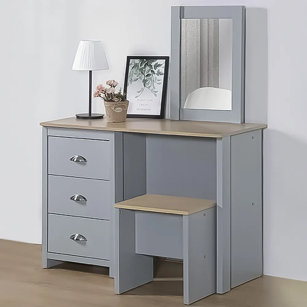 Brooklyn 3 Drawer Dressing Table Set with Mirror - Grey, Oak image