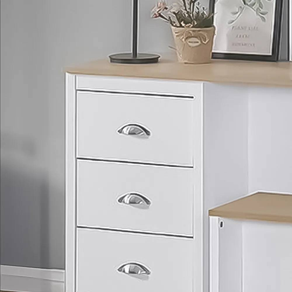 Brooklyn 3 Drawer Dressing Table Set with Mirror - White, Oak