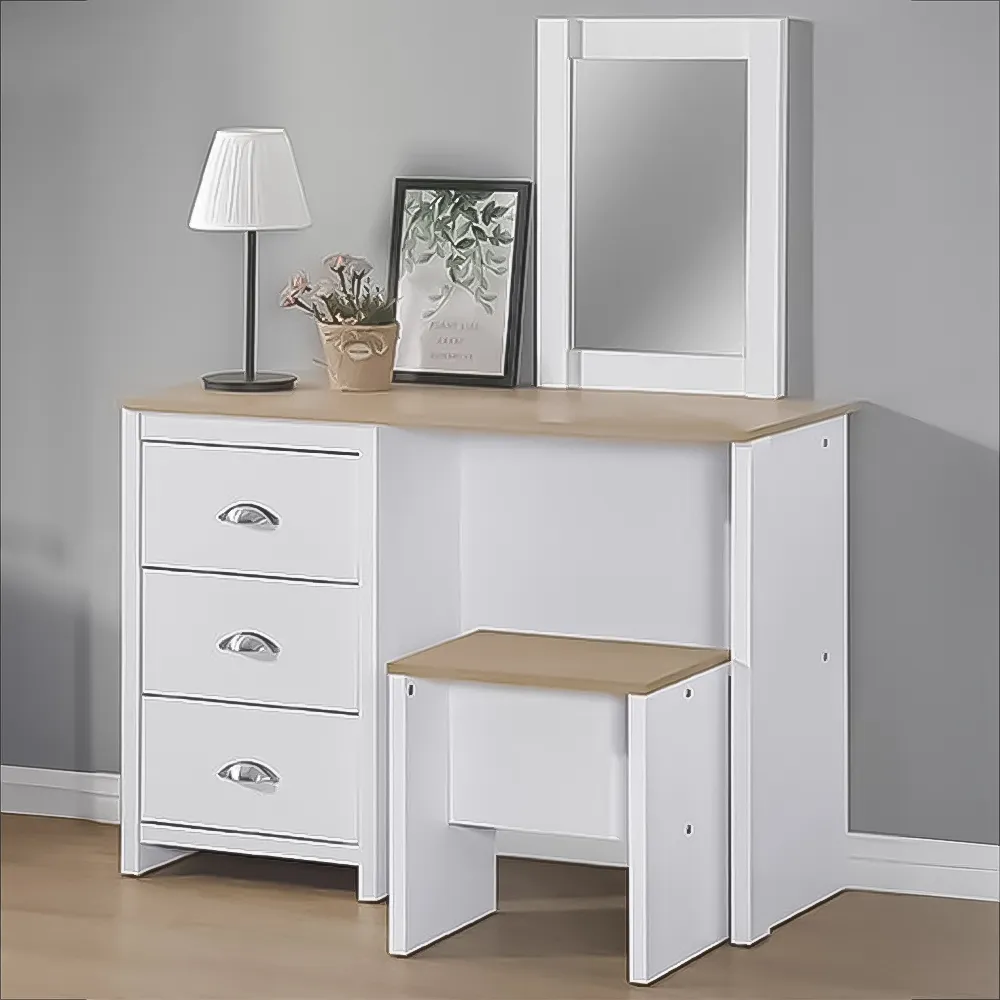 Brooklyn 3 Drawer Dressing Table Set with Mirror - White, Oak