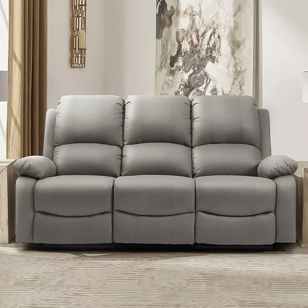 Brooklyn 3-Seater Recliner Sofa - Light Grey, Linen
