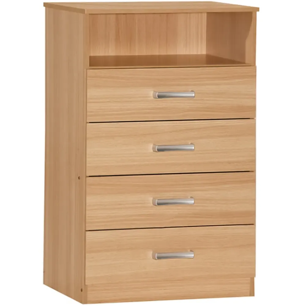 Brooklyn 4 Drawer Chest with Shelf - Wood, Oak Finish