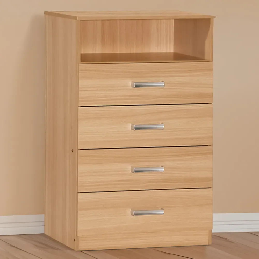 Brooklyn 4 Drawer Chest with Shelf - Wood, Oak Finish