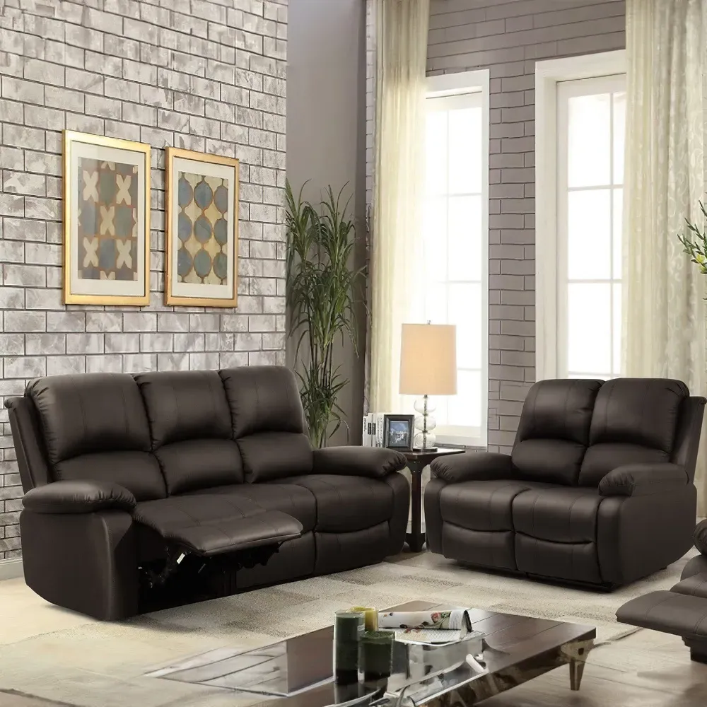Brooklyn 5-Seater Recliner Sofa Set - Brown, Bonded Leather