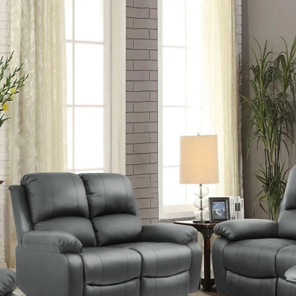 Brooklyn 5-Seater Recliner Sofa Set - Dark Grey, Bonded Leather