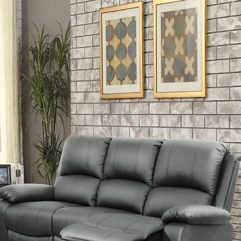 Brooklyn 5-Seater Recliner Sofa Set - Dark Grey, Bonded Leather