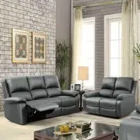 Brooklyn 5-Seater Recliner Sofa Set - Dark Grey, Bonded Leather