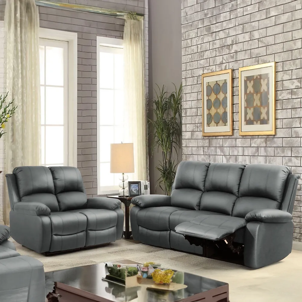 Brooklyn 5-Seater Recliner Sofa Set - Dark Grey, Bonded Leather