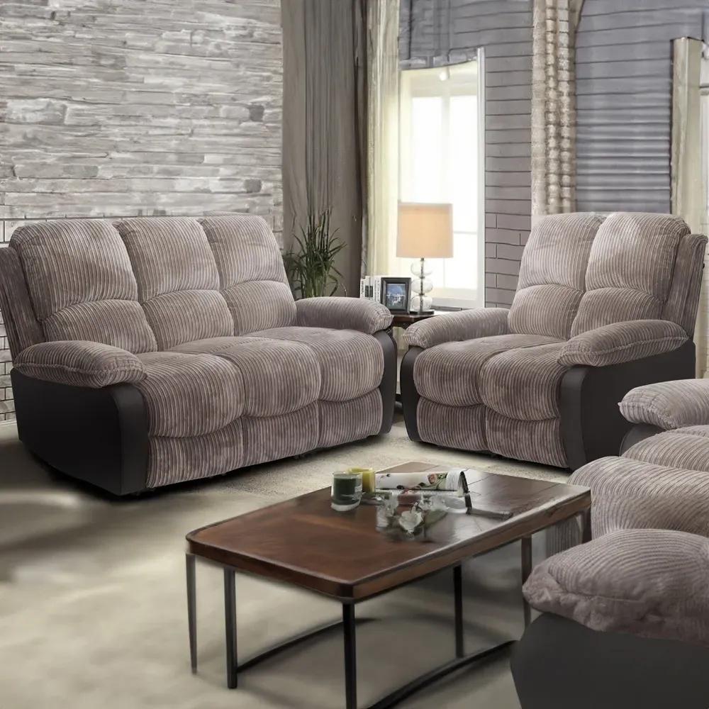 Brooklyn 5-Seater Recliner Sofa Set - Grey, Jumbo Cord