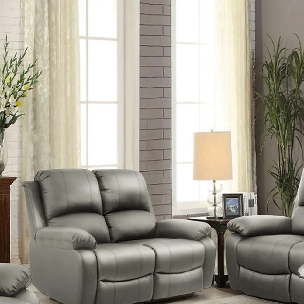 Brooklyn 5-Seater Recliner Sofa Set - Light Grey, Bonded Leather