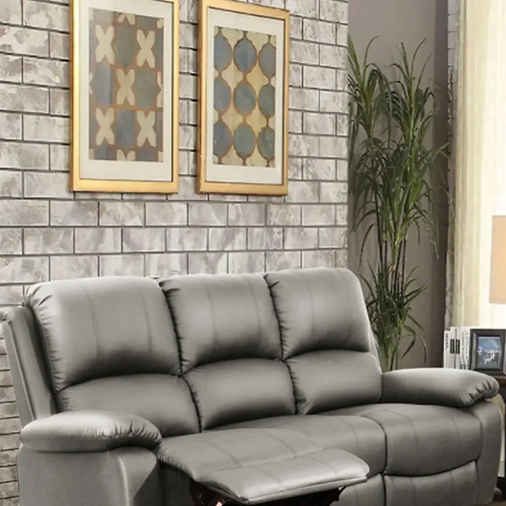 Brooklyn 5-Seater Recliner Sofa Set - Light Grey, Bonded Leather
