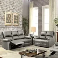Brooklyn 5-Seater Recliner Sofa Set - Light Grey, Bonded Leather