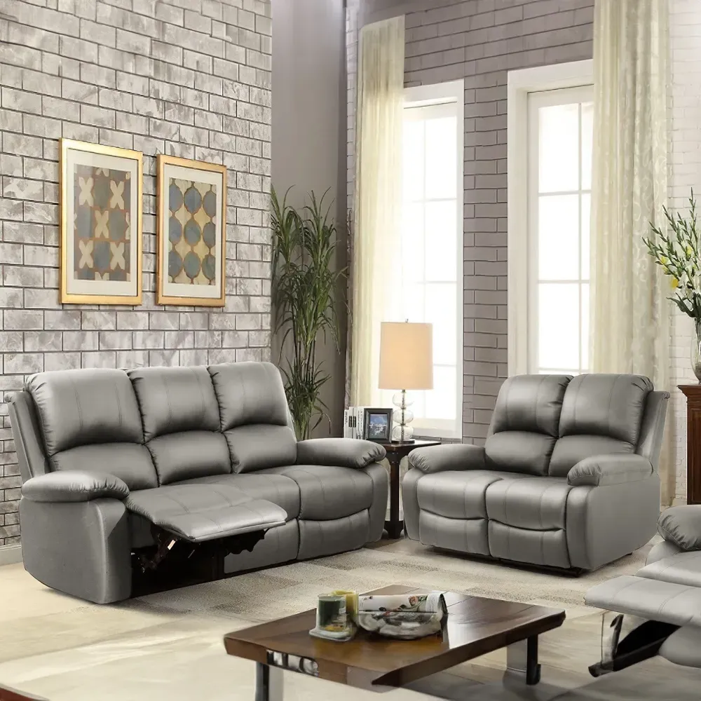 Brooklyn 5-Seater Recliner Sofa Set - Light Grey, Bonded Leather