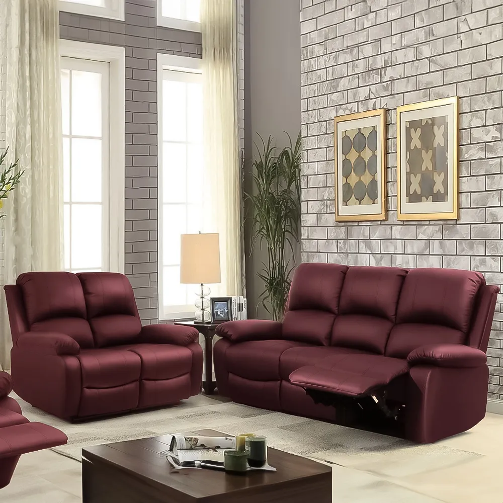 Brooklyn 5-Seater Recliner Sofa Set - Red, Bonded Leather