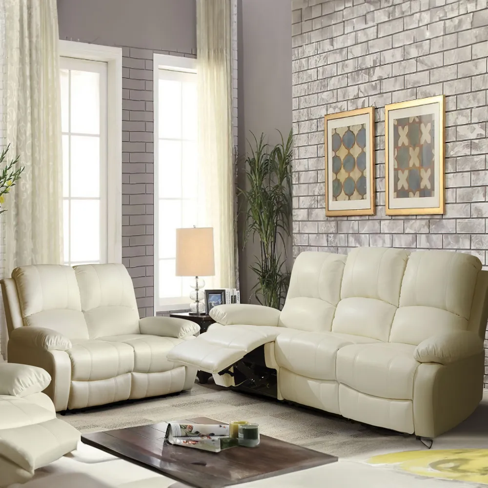 Brooklyn 5-Seater Recliner Sofa Set - White, Bonded Leather