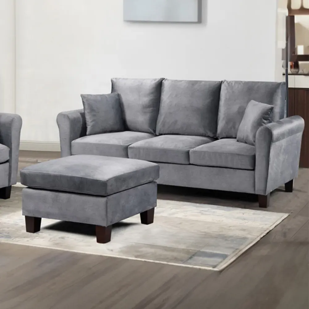 Brooklyn 5-Seater Sofa Set - Grey, Brushed Velvet