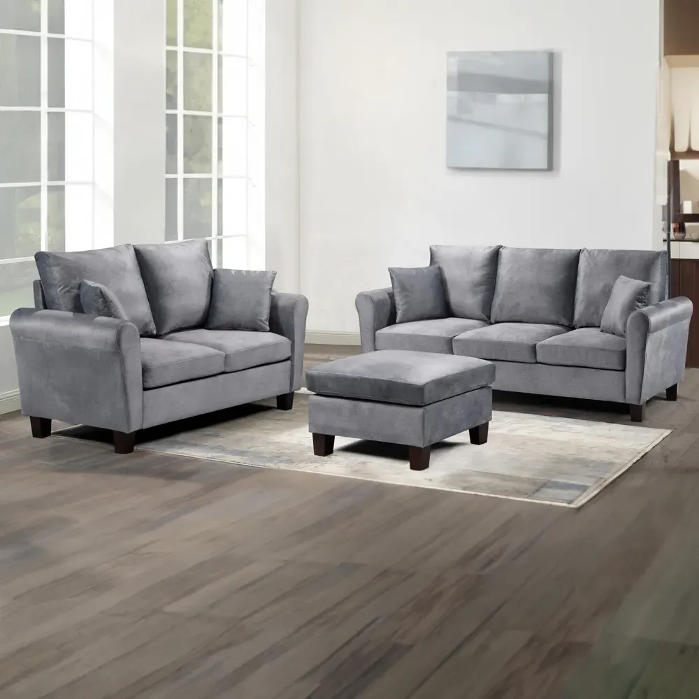Brooklyn 5-Seater Sofa Set - Grey, Brushed Velvet
