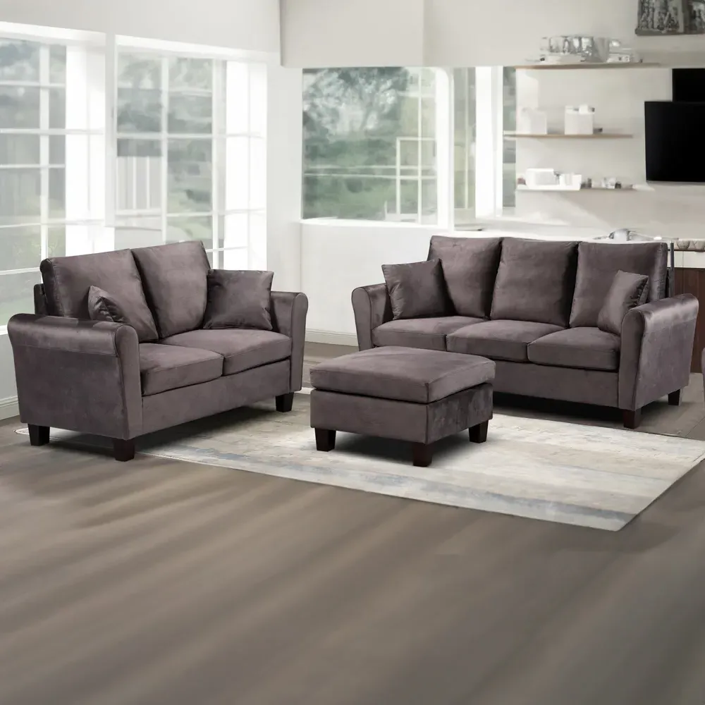 Brooklyn 5-Seater Sofa Set - Mottled Mink, Brushed Velvet