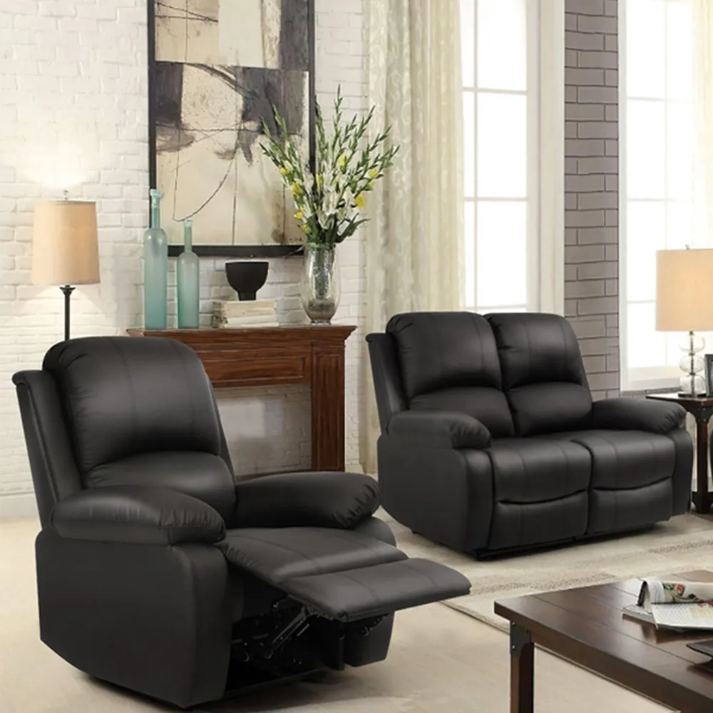 Brooklyn 6-Seater Recliner Sofa Set - Black, Bonded Leather