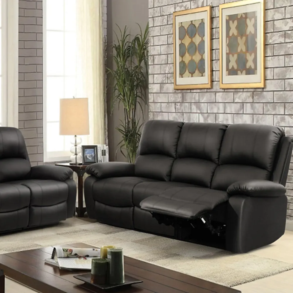 Brooklyn 6-Seater Recliner Sofa Set - Black, Bonded Leather