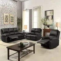 Brooklyn 6-Seater Recliner Sofa Set - Black, Bonded Leather