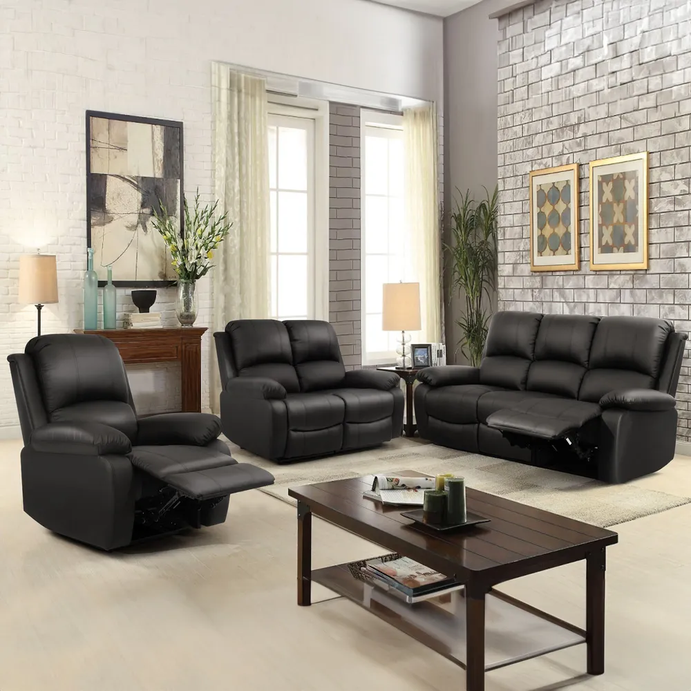 Brooklyn 6-Seater Recliner Sofa Set - Black, Bonded Leather