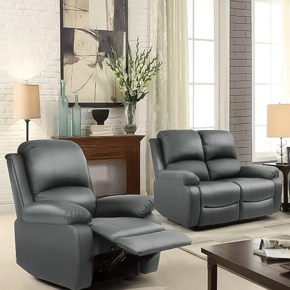 Brooklyn 6-Seater Recliner Sofa Set - Dark Grey, Bonded Leather