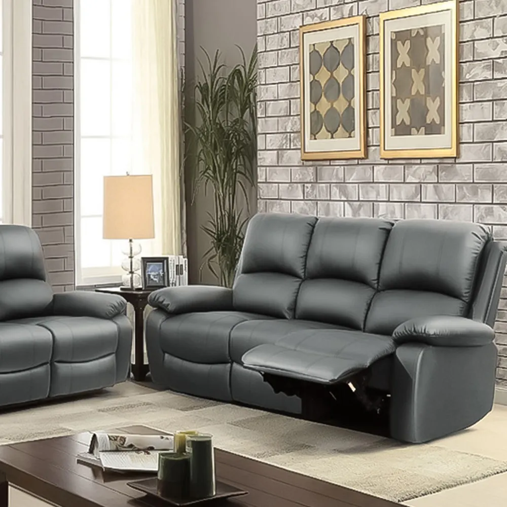 Brooklyn 6-Seater Recliner Sofa Set - Dark Grey, Bonded Leather