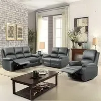 Brooklyn 6-Seater Recliner Sofa Set - Dark Grey, Bonded Leather