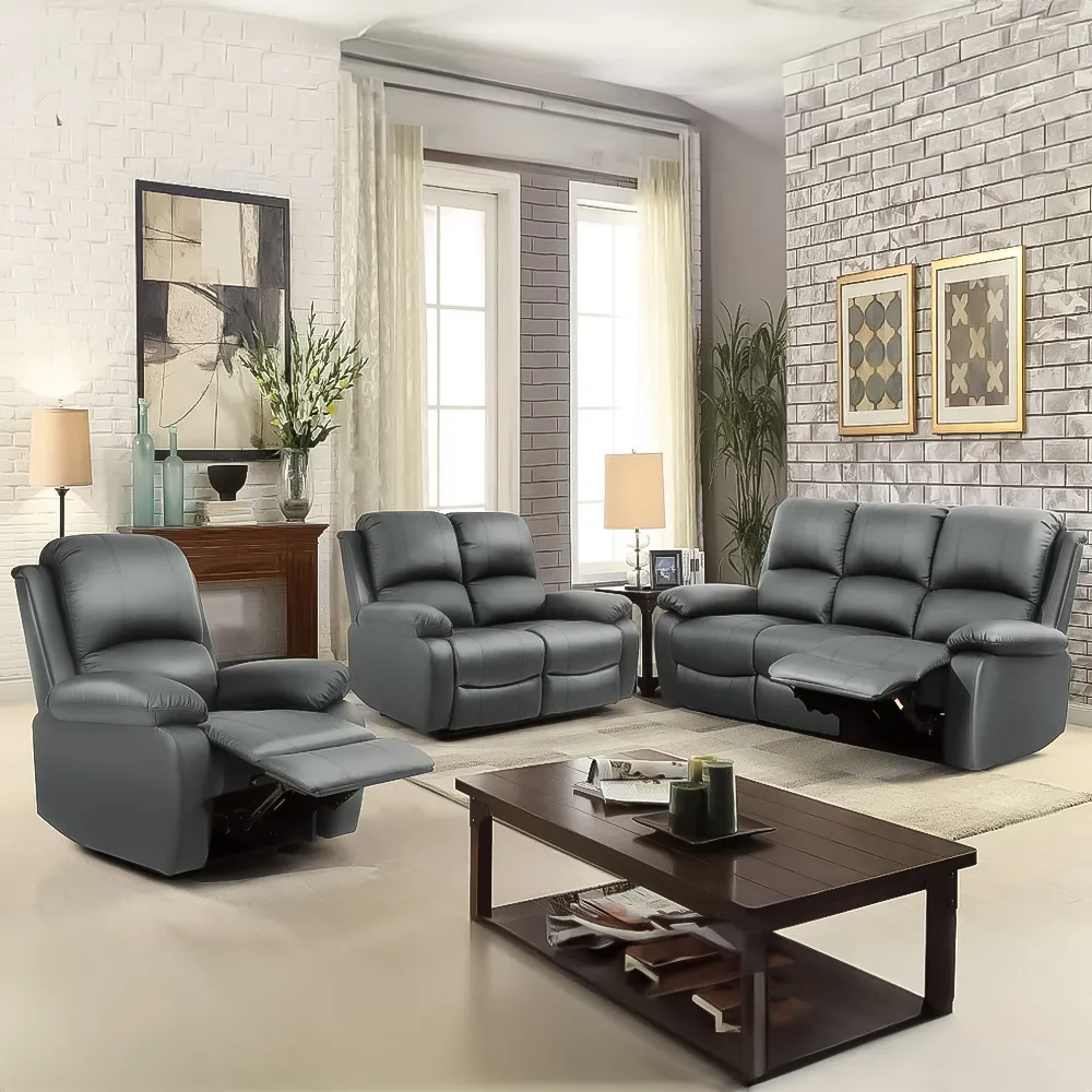 Brooklyn 6-Seater Recliner Sofa Set - Dark Grey, Bonded Leather