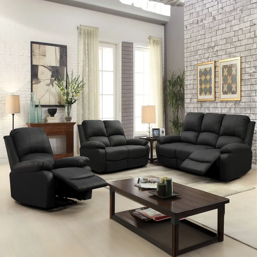 Brooklyn 6-Seater Recliner Sofa Set - Grey, Fabric