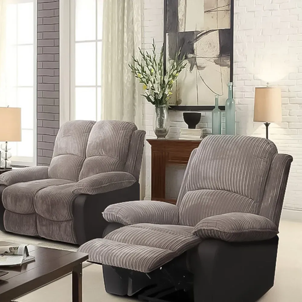 Brooklyn 6-Seater Recliner Sofa Set - Grey, Jumbo Cord