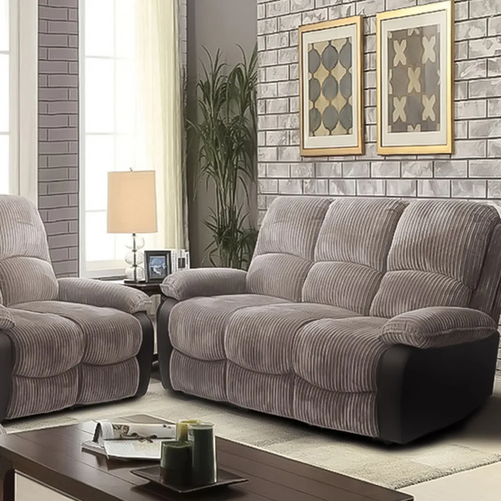 Brooklyn 6-Seater Recliner Sofa Set - Grey, Jumbo Cord