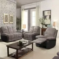 Brooklyn 6-Seater Recliner Sofa Set - Grey, Jumbo Cord