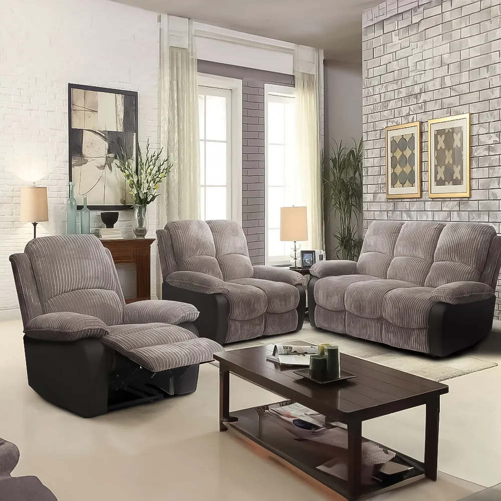 Brooklyn 6-Seater Recliner Sofa Set - Grey, Jumbo Cord