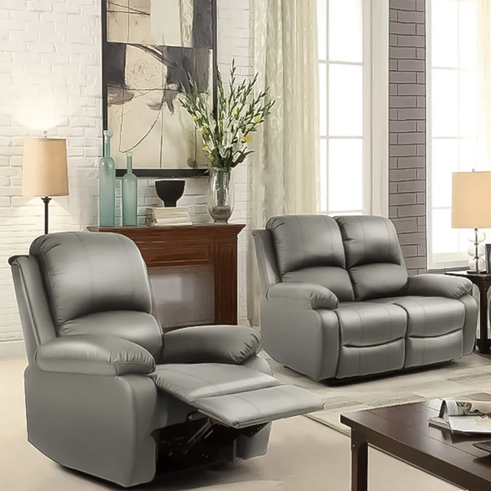 Brooklyn 6-Seater Recliner Sofa Set - Light Grey, Bonded Leather