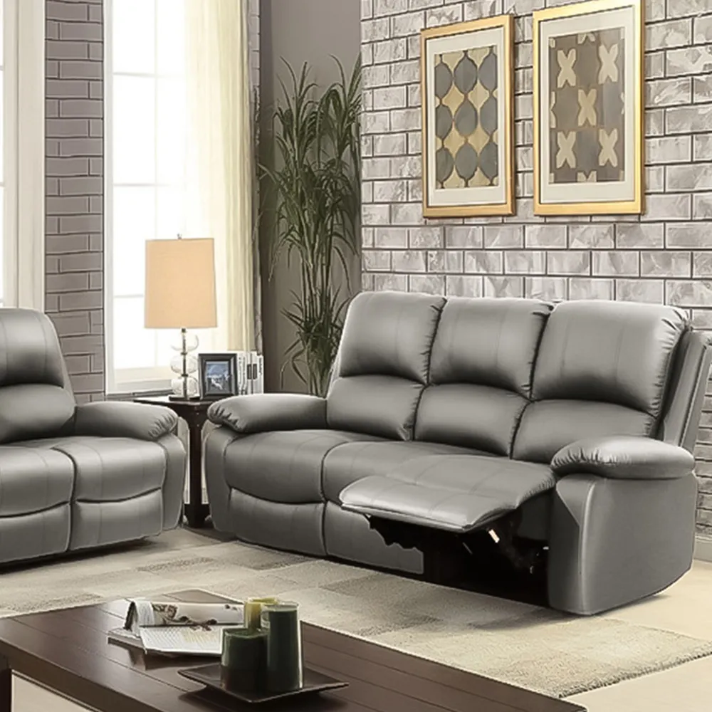 Brooklyn 6-Seater Recliner Sofa Set - Light Grey, Bonded Leather