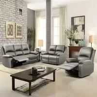 Brooklyn 6-Seater Recliner Sofa Set - Light Grey, Bonded Leather