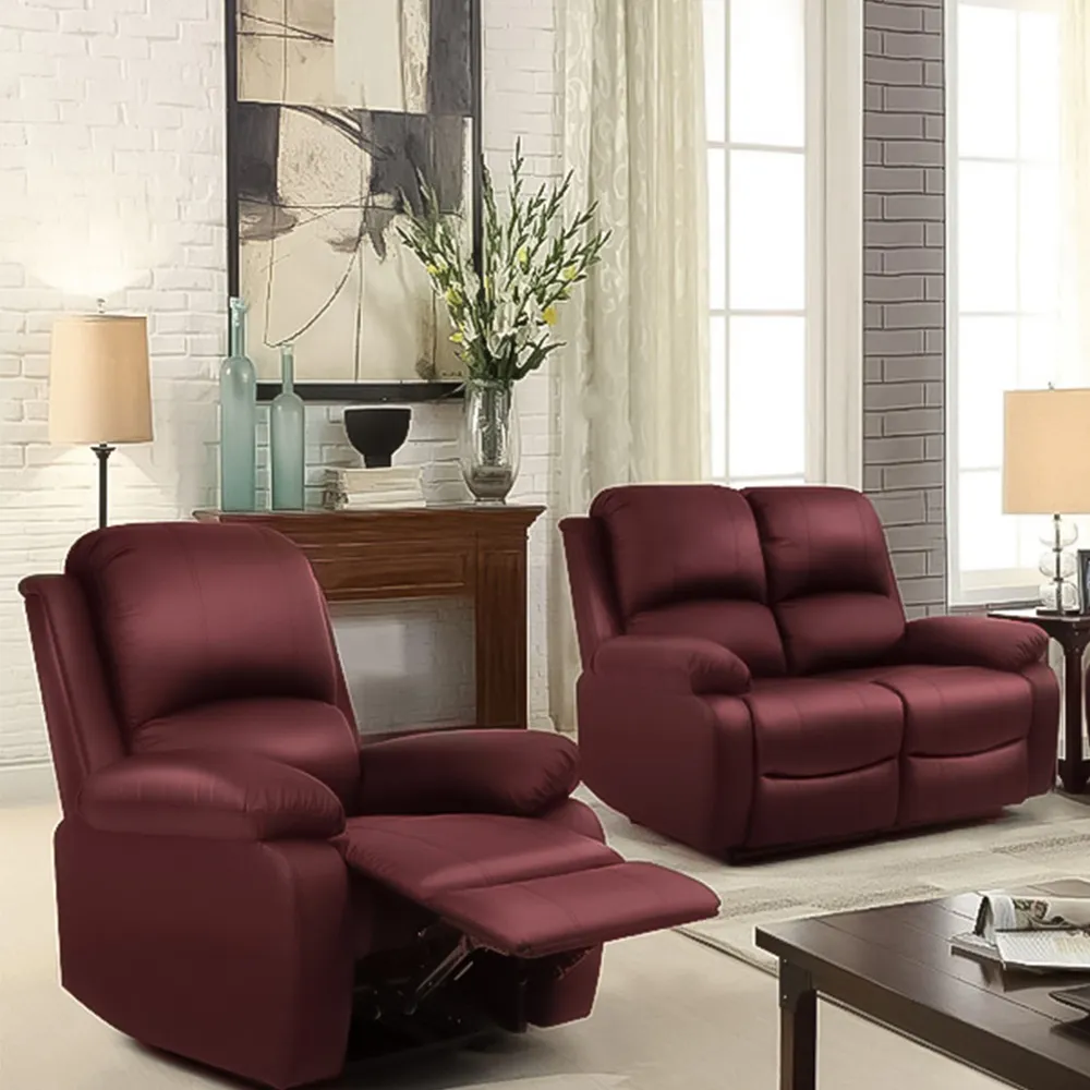 Brooklyn 6-Seater Recliner Sofa Set - Red, Bonded Leather