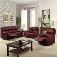 Brooklyn 6-Seater Recliner Sofa Set - Red, Bonded Leather