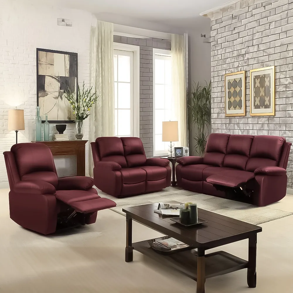 Brooklyn 6-Seater Recliner Sofa Set - Red, Bonded Leather